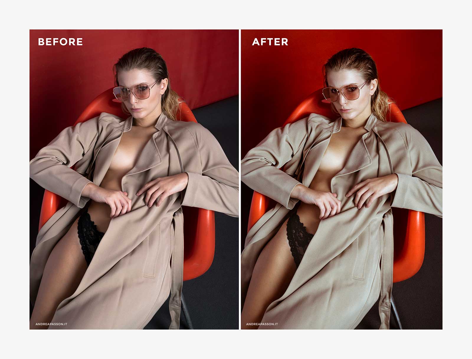 Before & After - Post Produzione Fotografica Professionale a Treviso - Fashion Model Eyewear